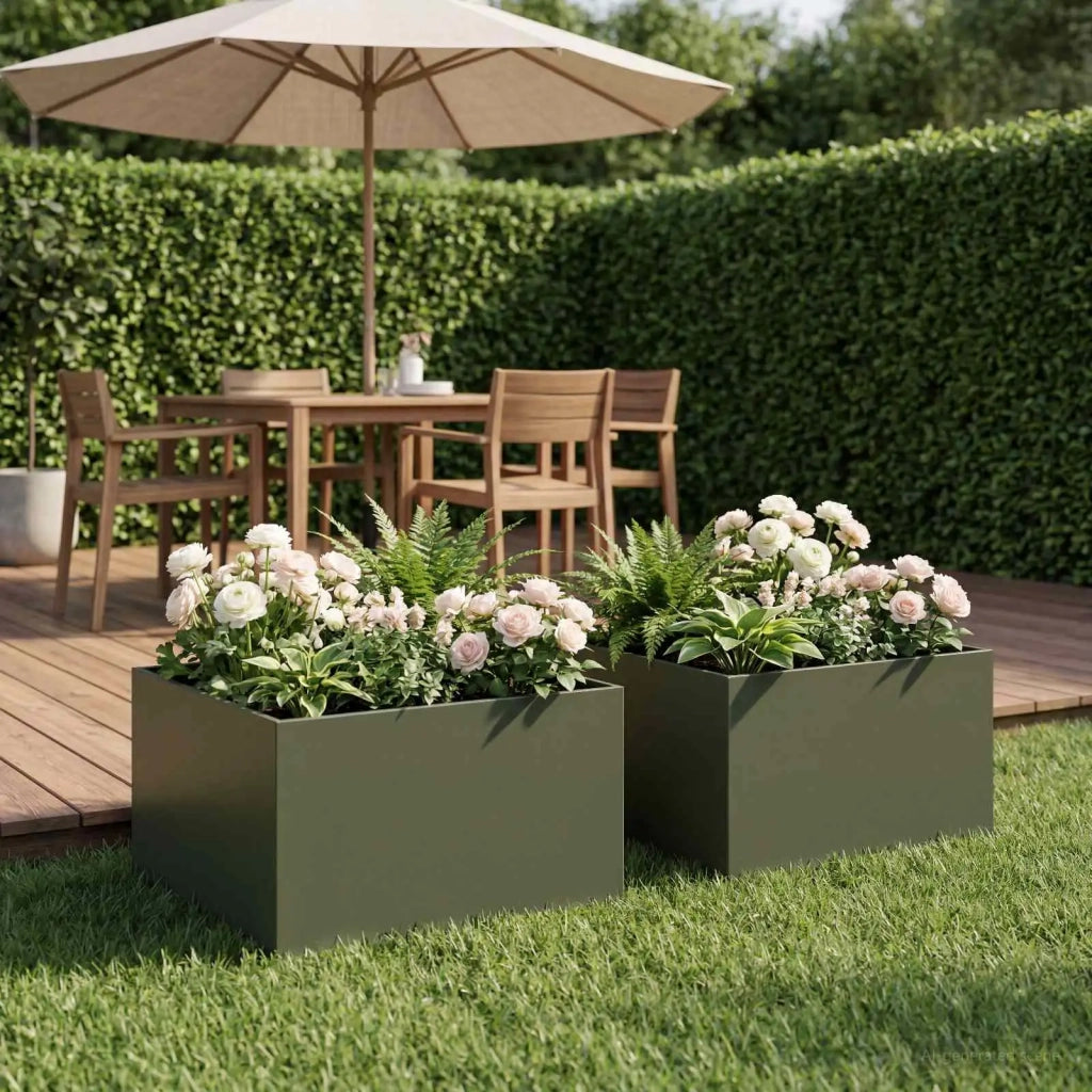 Vaso da giardino 2 pz Verde Oliva 60 x 60 x 30 cm 8005057