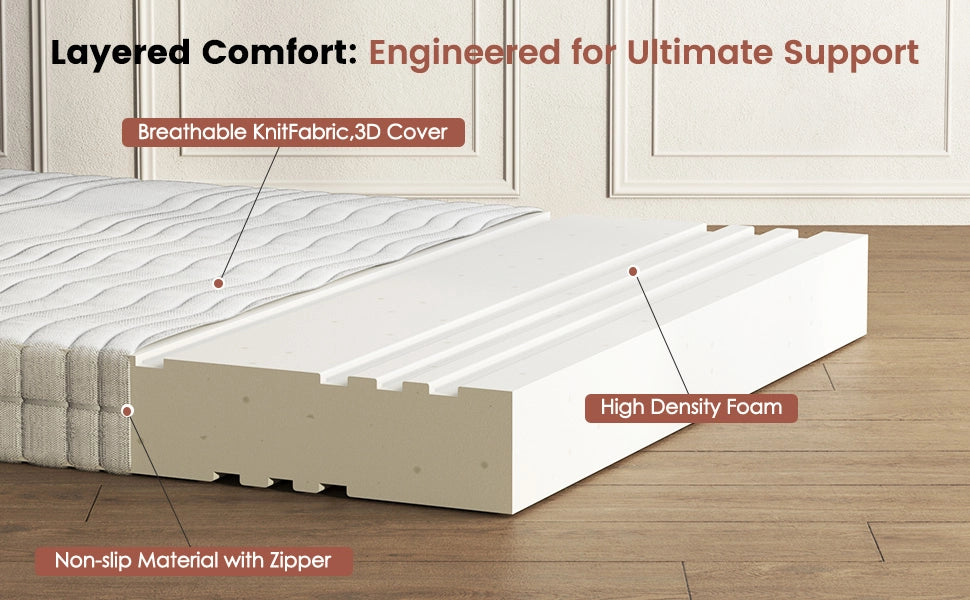 Materasso ergonomico 140x200 cm con schiuma D25 e rivestimento 3D traspirante sfoderabile