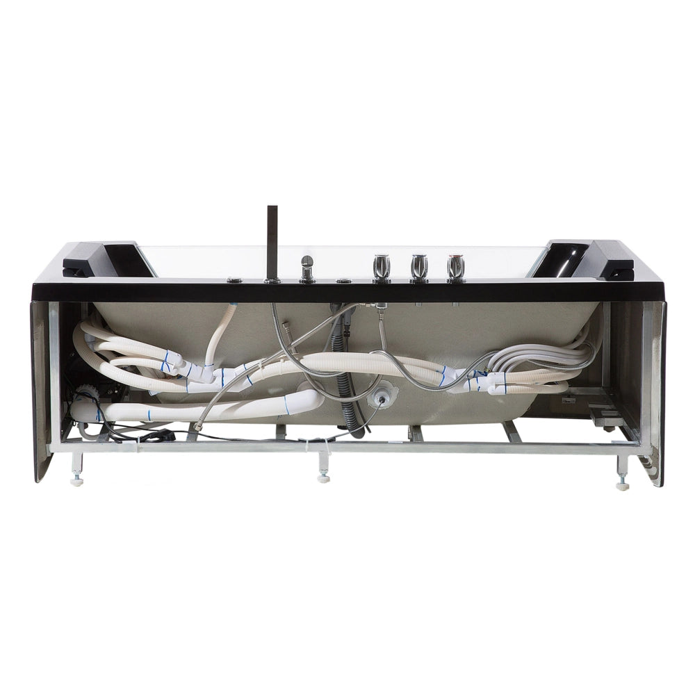 Massaggio Punti Bagno Nero Argento con LED Sanitario Acrilico e Vetro Singolo 150 x 71 cm