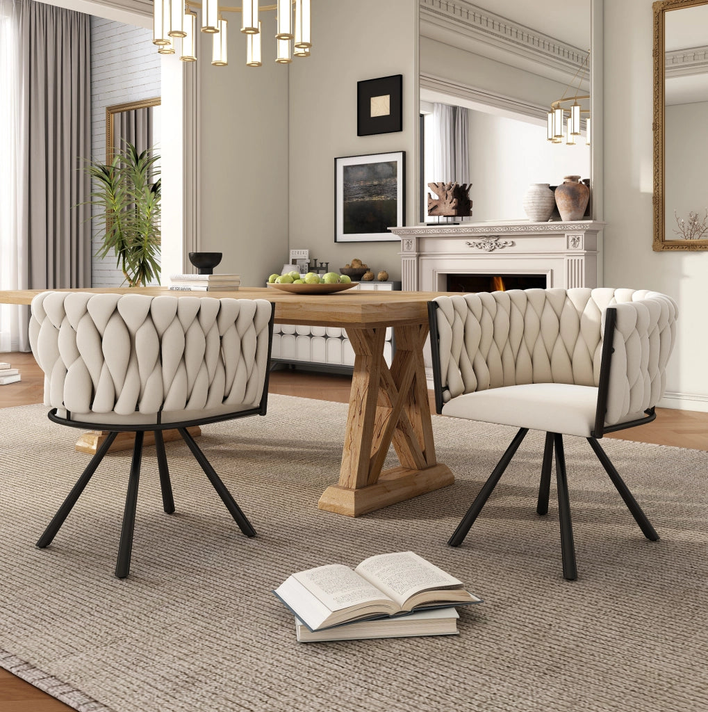 Set di 6 sedie da pranzo girevoli 360° in velluto beige