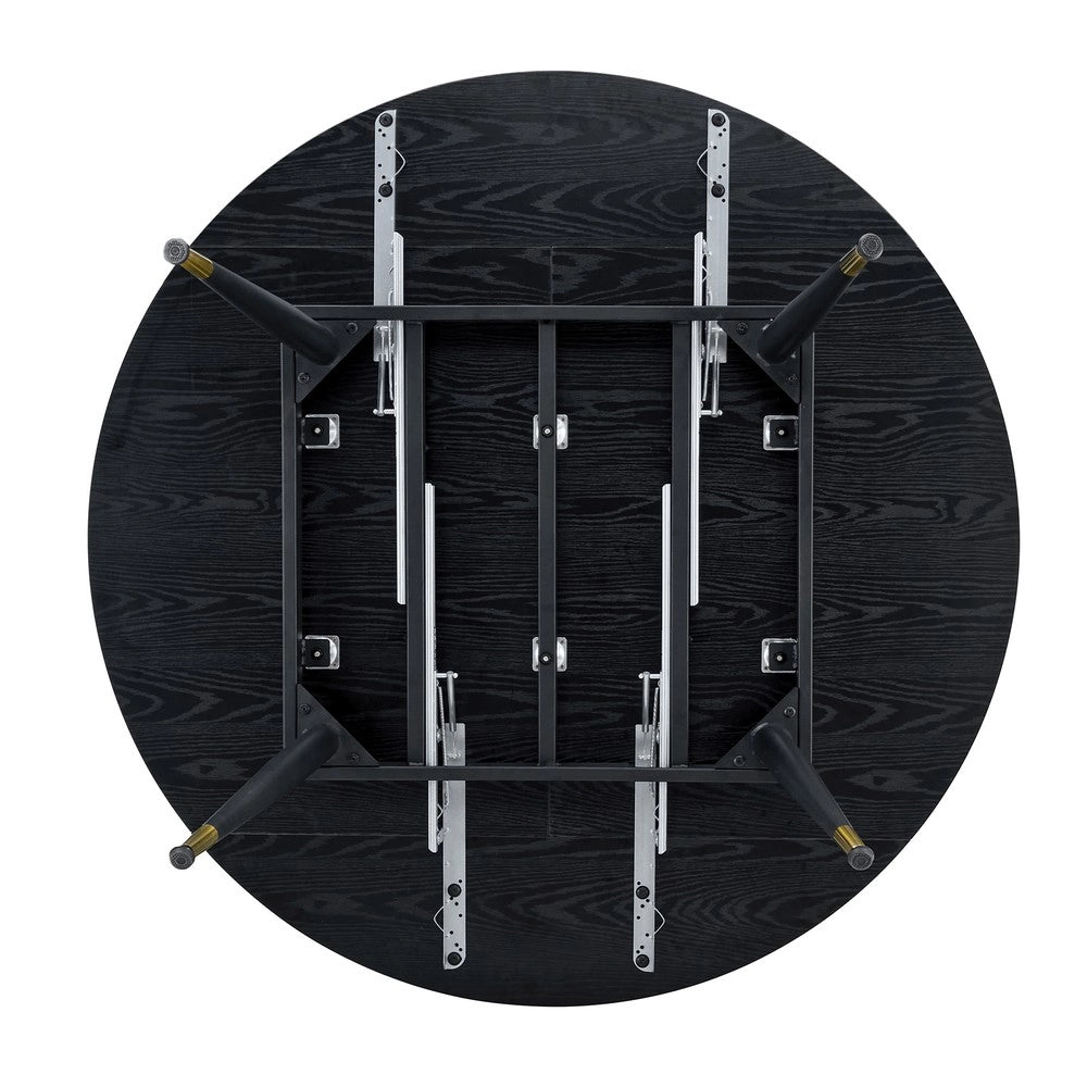 Tavolo da Pranzo Allungabile Rotondo/Ovale ¨C MINIMAL ¨C Piano MDF Nero/Noce, Gambe Metallo