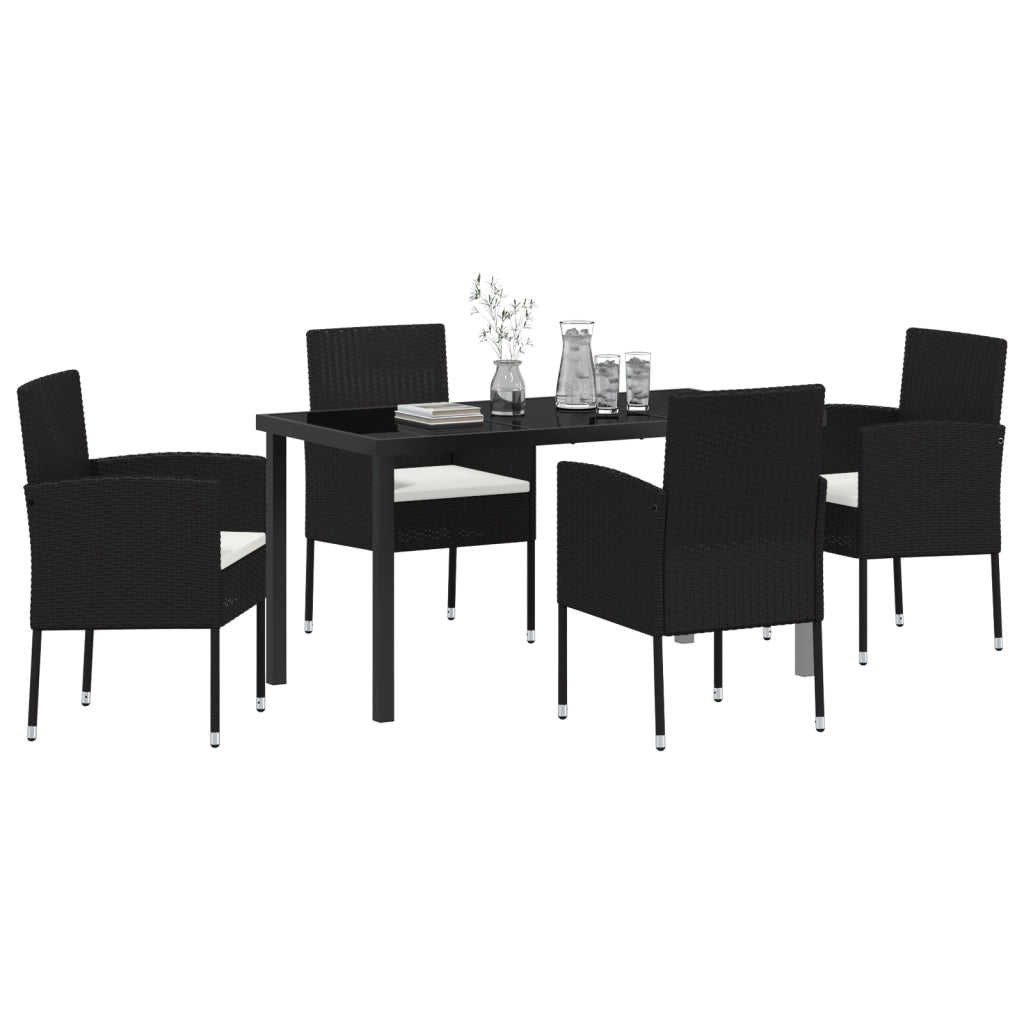 Set pranzo da giardino da 5 pezzi con cuscini in rattan nero