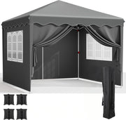 Gazebo 3x3, Tenda de Giardino, Gazebi Pieghevole con Oxford 420D, Pergola Impermeabile, Fête Tente Regolabile in Altezza, Protezione UV 50+, per Spiaggia, Cortile, Giardino, Grigio Scuro