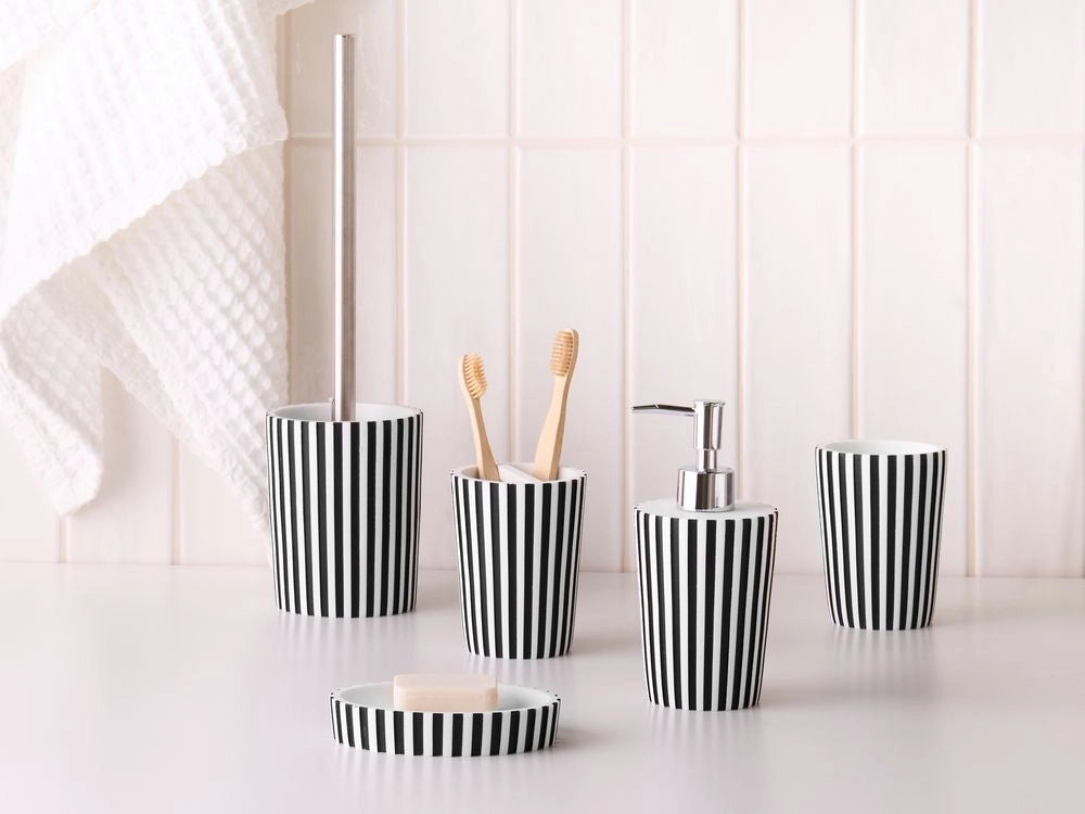 Set di accessori per il bagno Portasapone Dispenser di sapone Portaspazzolino Portaspazzolino nero e bianco