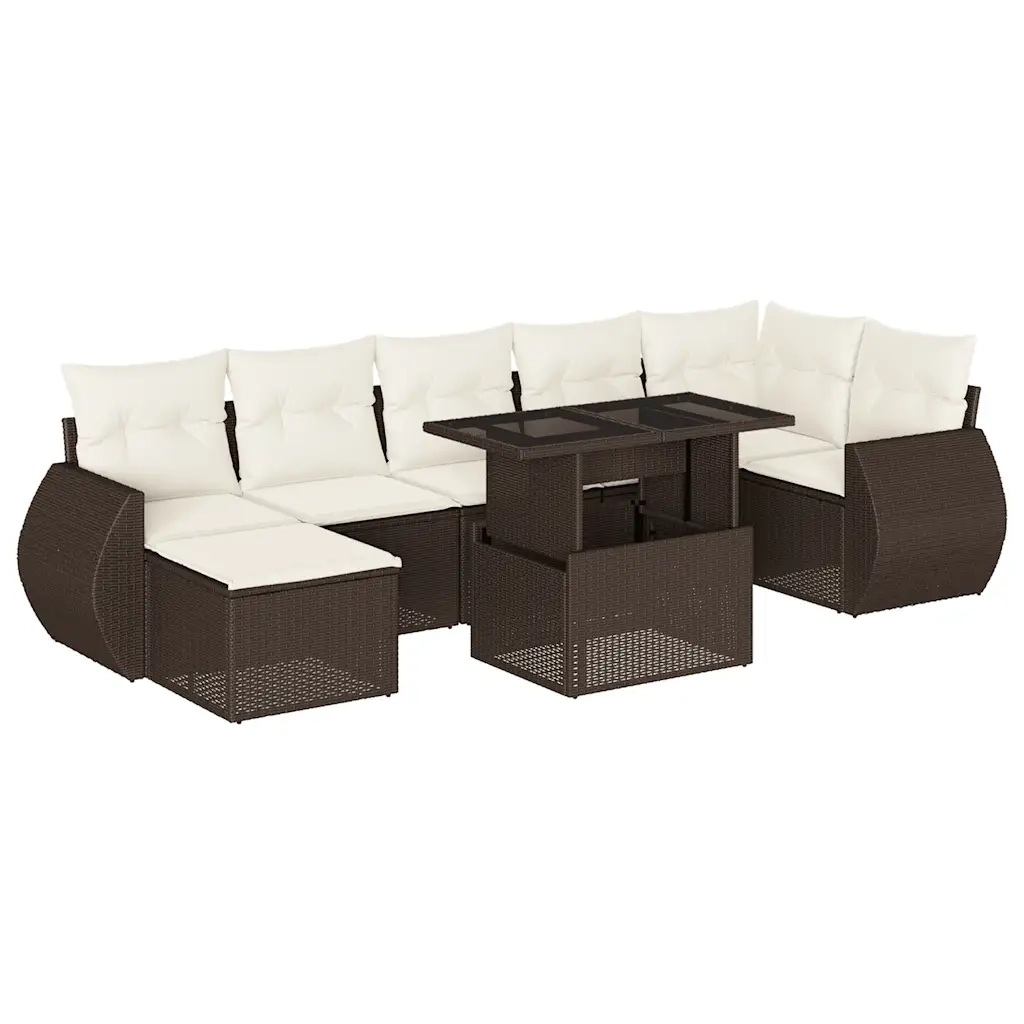 Set Divani da Giardino 8 pz con Cuscini Marrone in Polyrattan