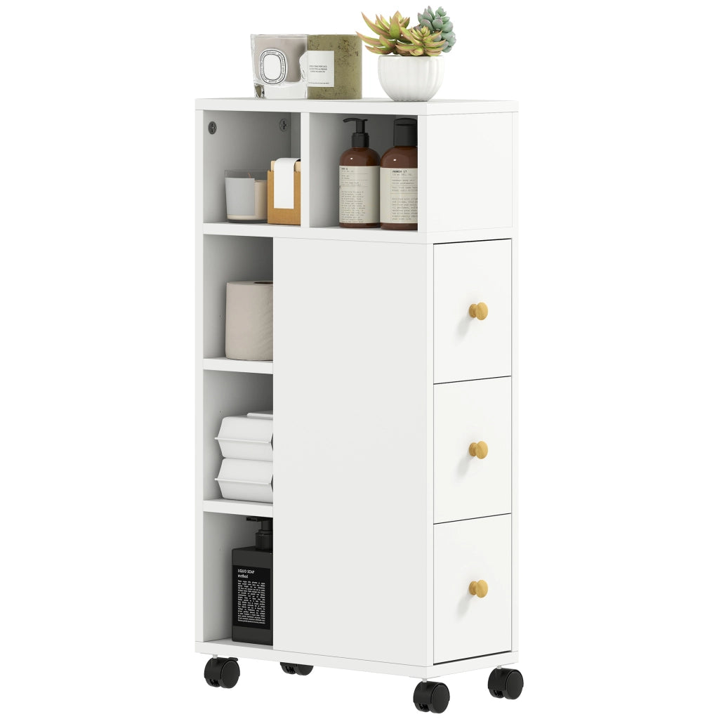Mobiletto Bagno Sottolavabo con Cassetti e Ruote ¨C Zephmum ¨C Bianco 20x40x80cm
