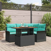 Set Divano da Giardino con cuscino 5 pcs Nero e blu
