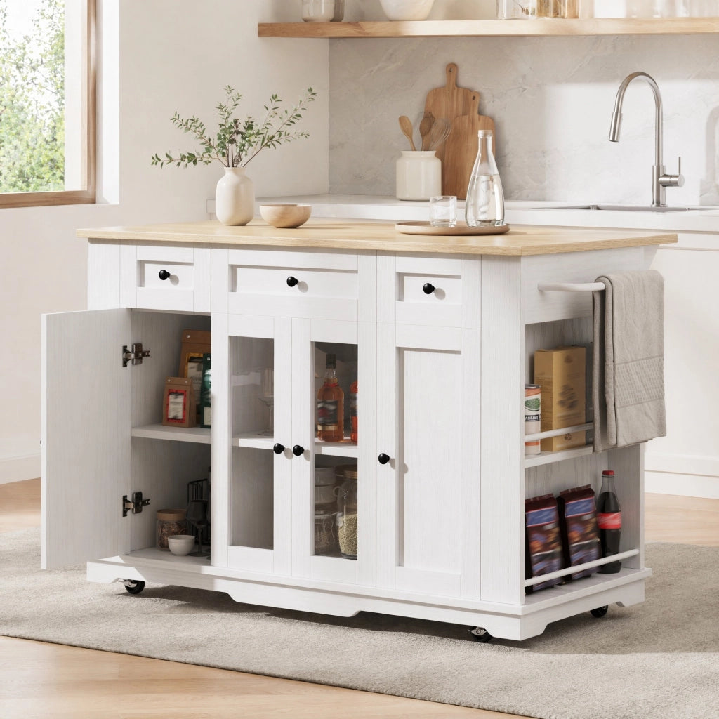 Isola da cucina pieghevole 151,5 cm bianco e naturale