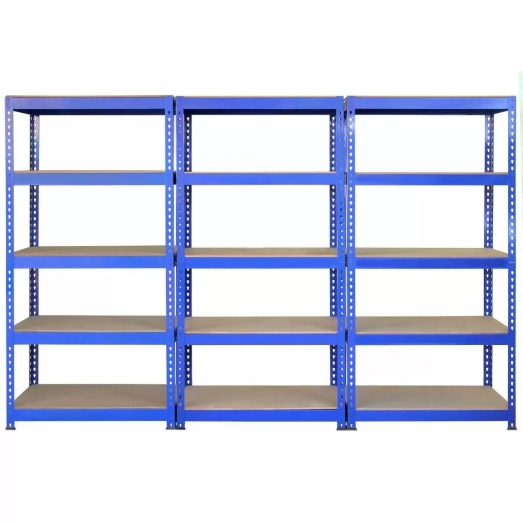 Set 3 Scaffali ad Incastro con Banco da lavoro da 120 cm e Martello Piani in MDF Struttura in Acciaio Blu