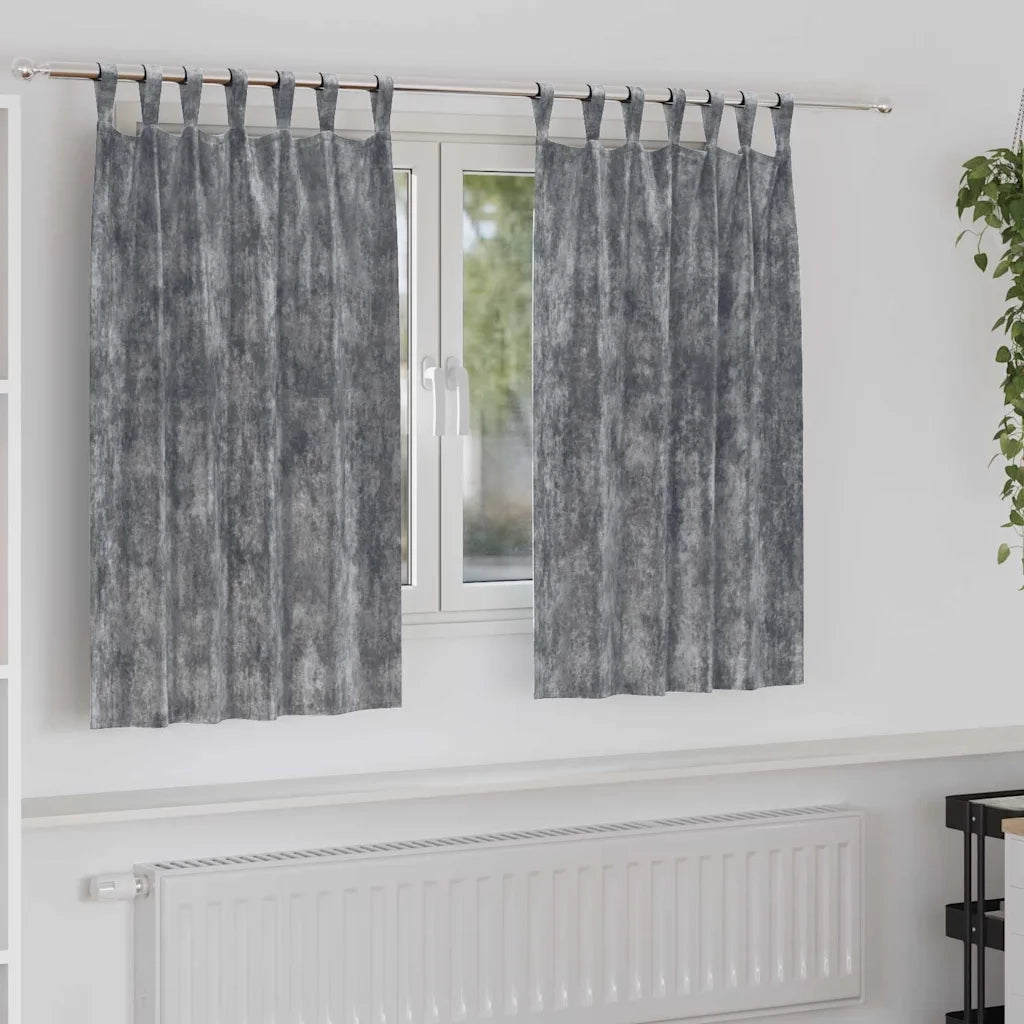 Tende in Velluto con tende 2 pz Grigio 140 x 140 cm Velluto