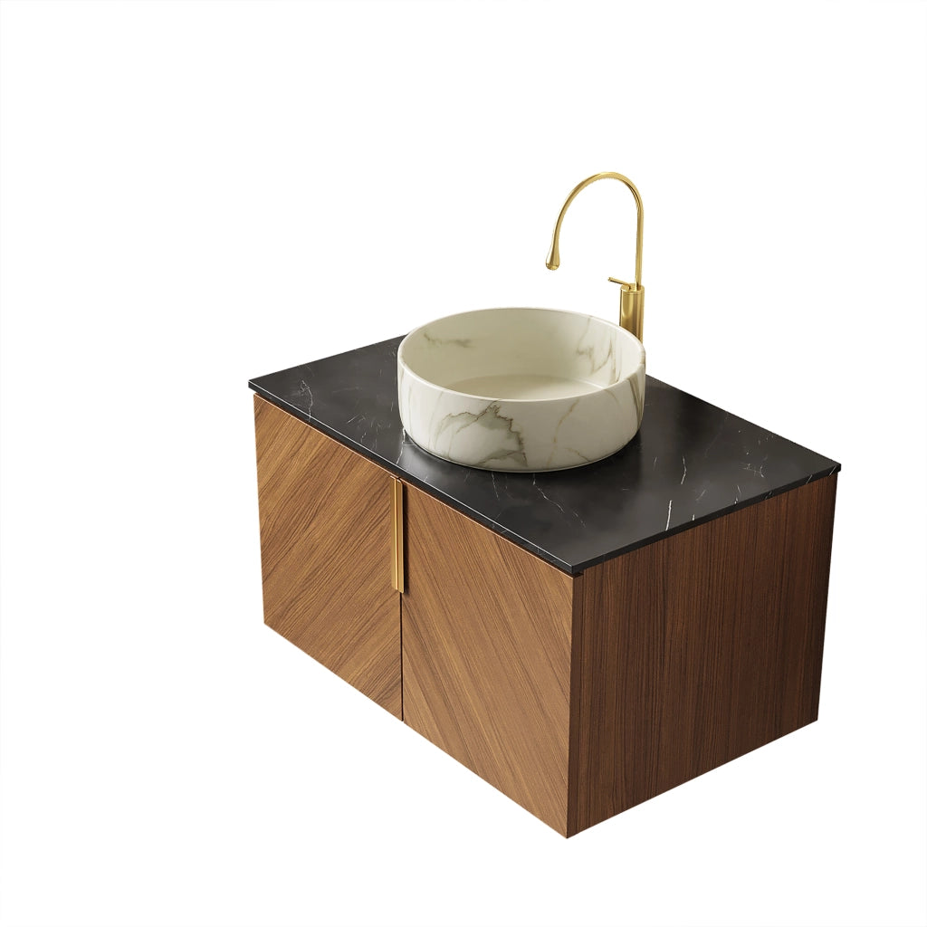 Mobile sottolavabo con 2 ante e chiusura ammortizzata per bagno in compensato e ceramica 76×50×53.1 cm