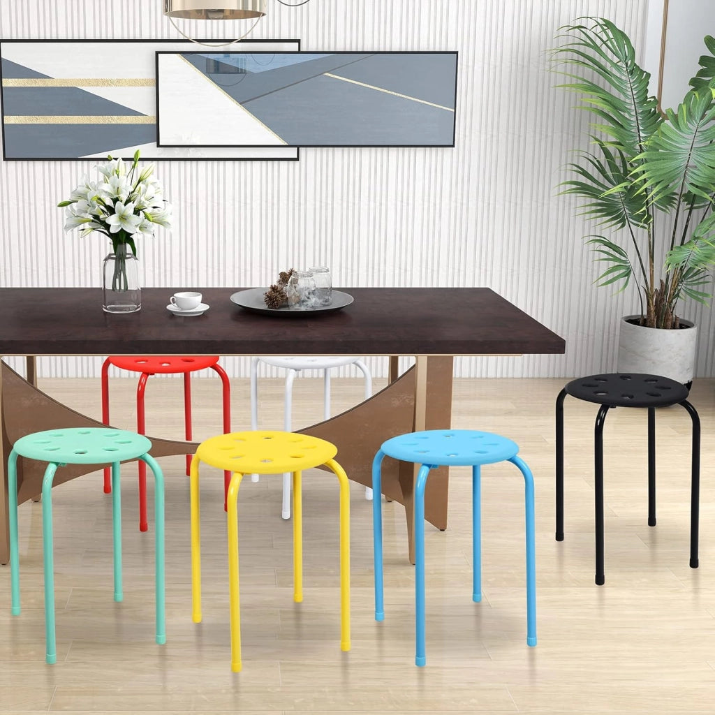 Set di 6 Sgabello Tondo Impilabile in Metallo, Sgabello Cucina Basso per Bambini Adulti, Sgabelli da Bar Casa Ufficio Aule, 30 x 30 x 44,5 cm (Colori Assortiti)