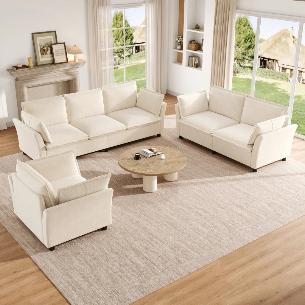Divano modulare 3 2 1 componibile 6 7 posti con cuscini bracciolo design ergonomico per soggiorno in ciniglia beige