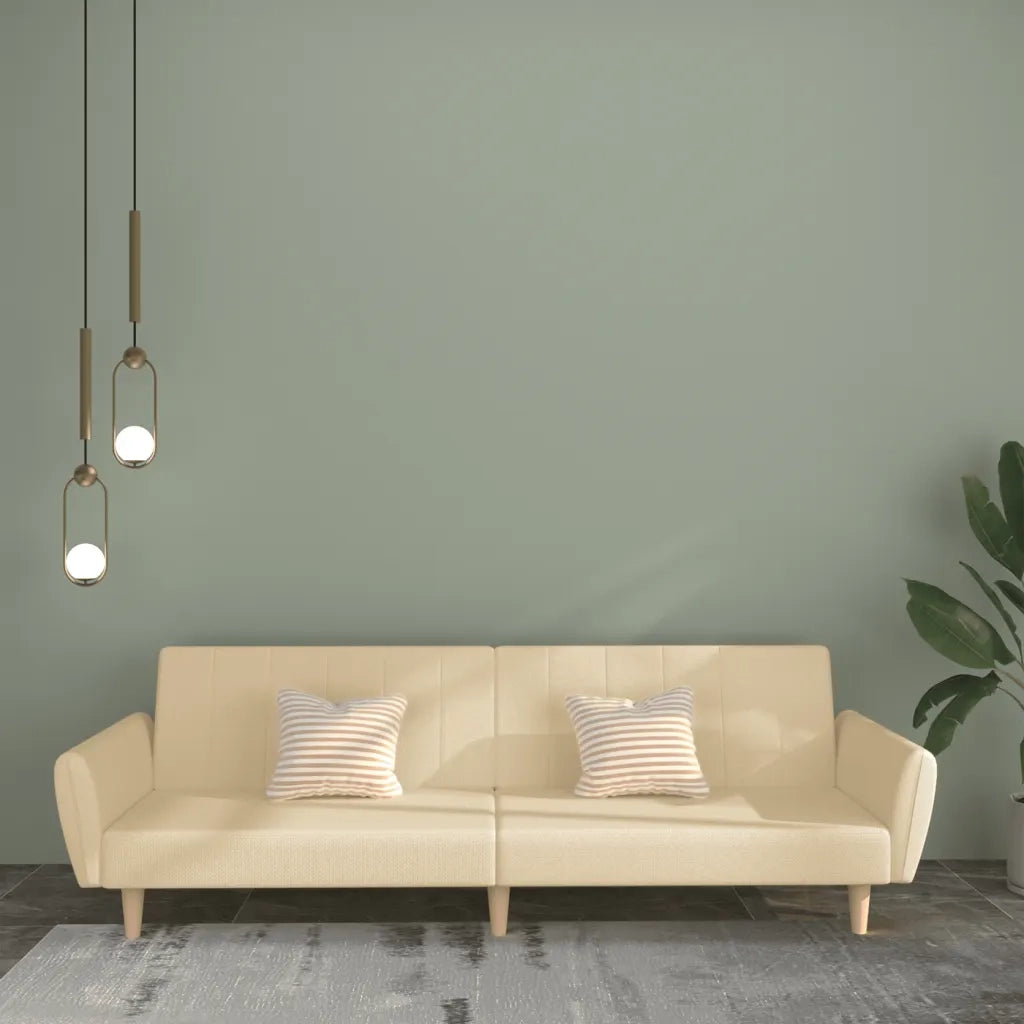 Divano Letto a 2 Posti Crema in Tessuto 375855