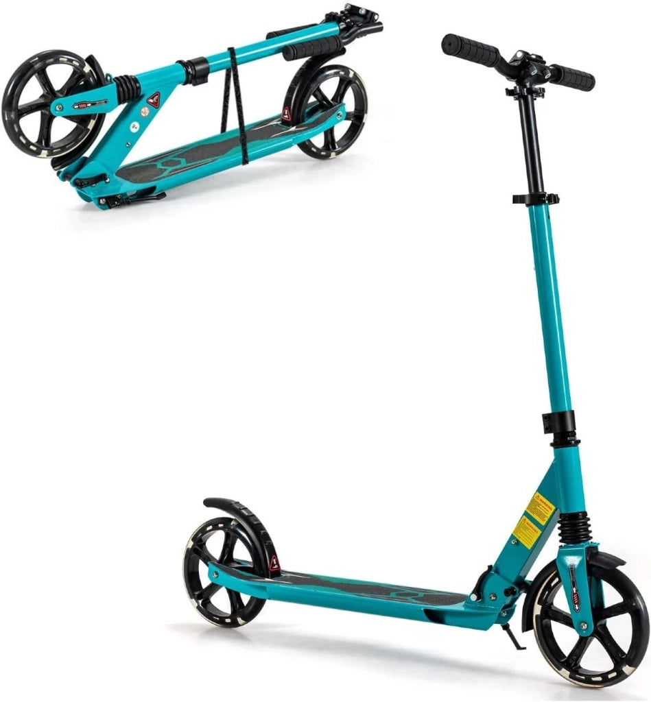 Monopattino da bambino con 2 ruote, LED e freno, skateboard pieghevole, 3 altezze regolabili, scooter in alluminio con cavalletto e cintura, carico 100 kg, bambini 8 anni