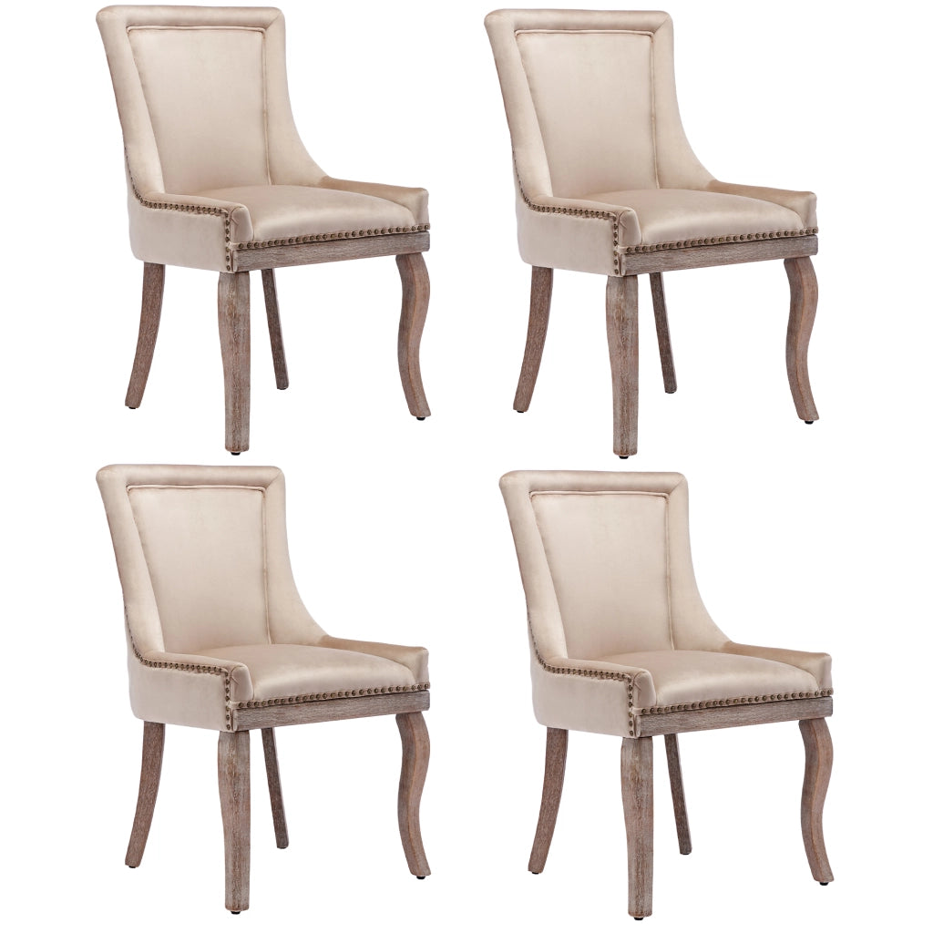 Sedie da Pranzo Imbottite in Velluto con Gambe in Legno Massello ¨C MINIMAL ¨C Beige, Set 4 Pezzi