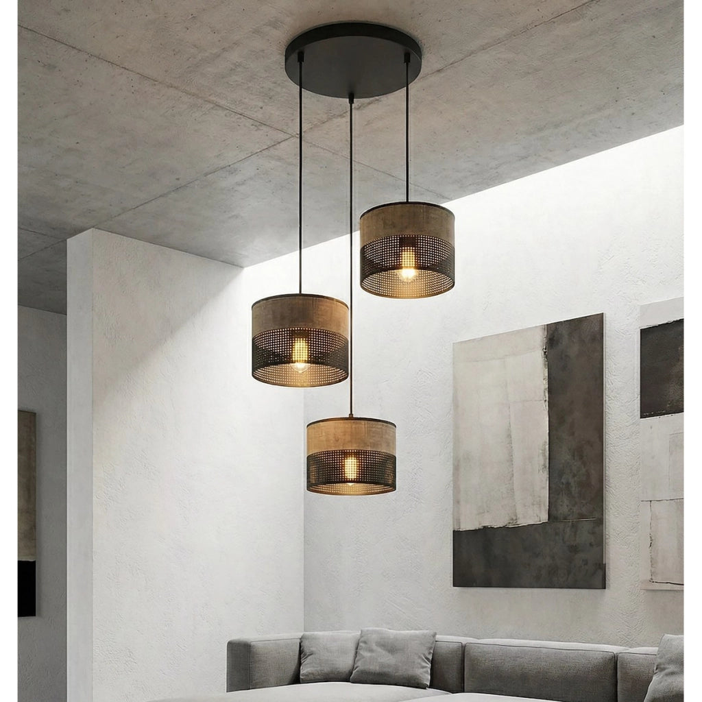 Lampada a sospensione KARBON in acciaio e tessuto con finitura bicolore
