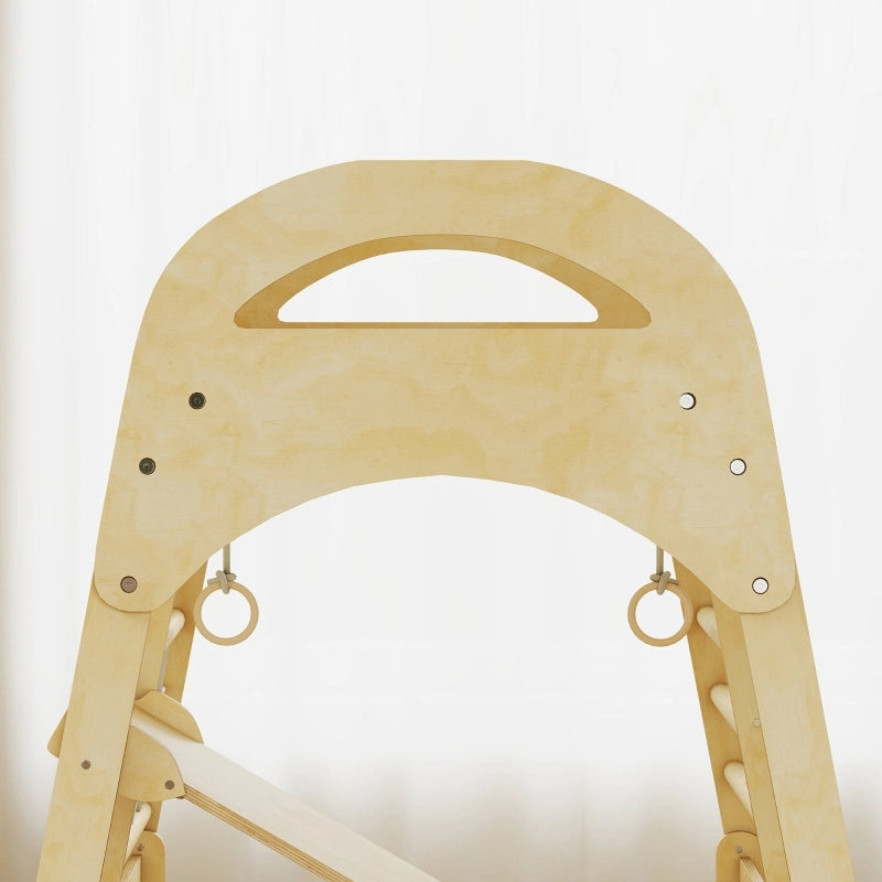 Giochi da arrampicata indoor 6 in 1 in legno naturale con scivolo, rete e barre, 3-6 anni
