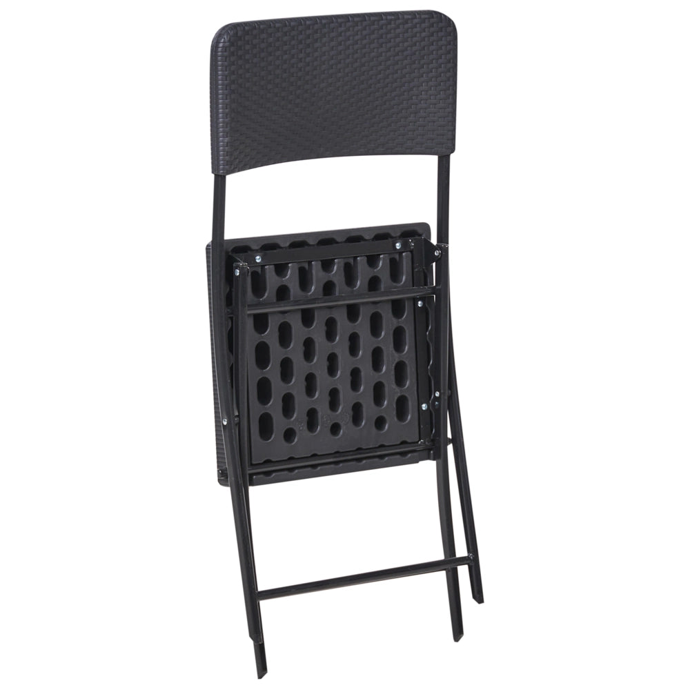 Set da bistrot con tavolo e 2 sedie Seduta e schienale in materiale sintetico Gambe in acciaio Pieghevole Resistente alle intemperie Nero