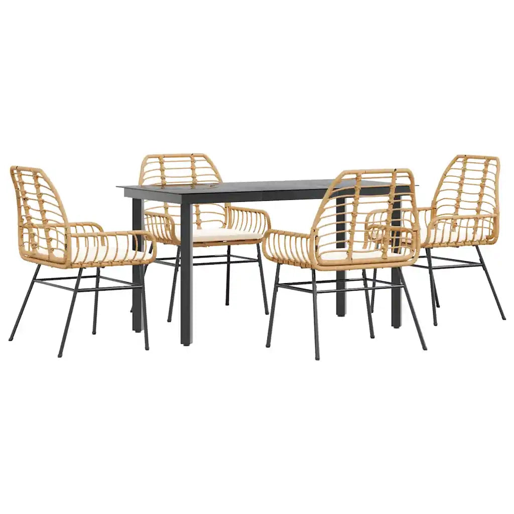 Set da Pranzo da Giardino 5pz con Cuscini Polyrattan Vetro