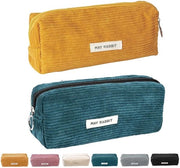 Set da disegno 2 pezzi, custodia di corduroy, custodia con chiusura a righello pratica, custodia portatile, spazio di archiviazione accattivante per attrezzi da scrivere (verde + giallo)