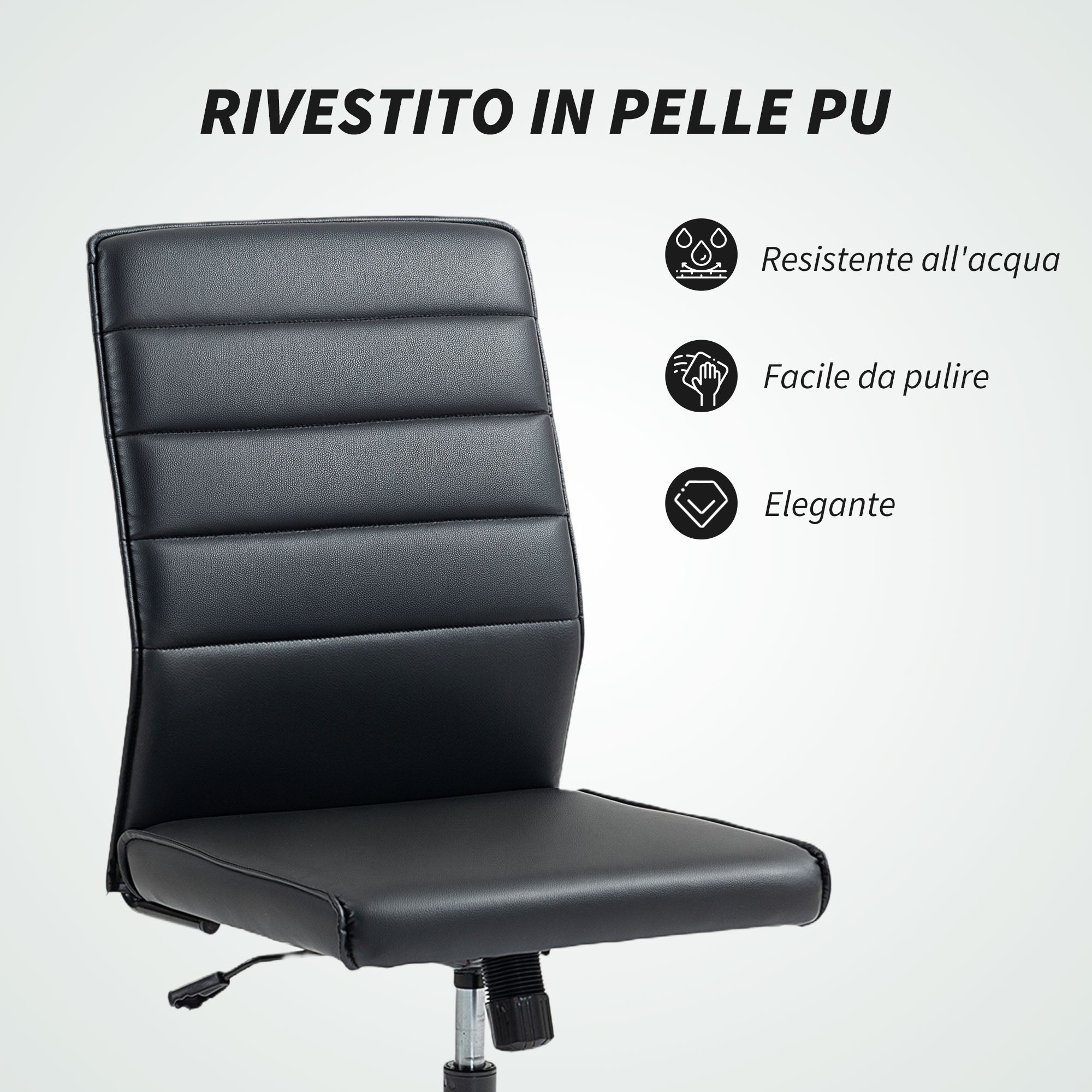 Sedia da Ufficio Ergonomica e Regolabile 58x53x97-107 cm con Schienale Ricurvo in Pelle PU e Acciaio Nero