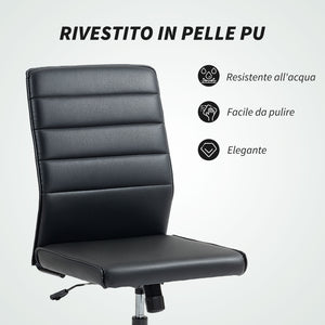 Sedia da Ufficio Ergonomica e Regolabile 58x53x97-107 cm con Schienale Ricurvo in Pelle PU e Acciaio Nero