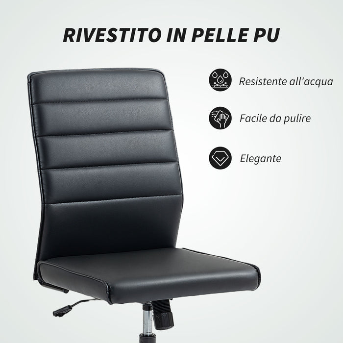 Sedia da Ufficio Ergonomica e Regolabile 58x53x97-107 cm con Schienale Ricurvo in Pelle PU e Acciaio Nero