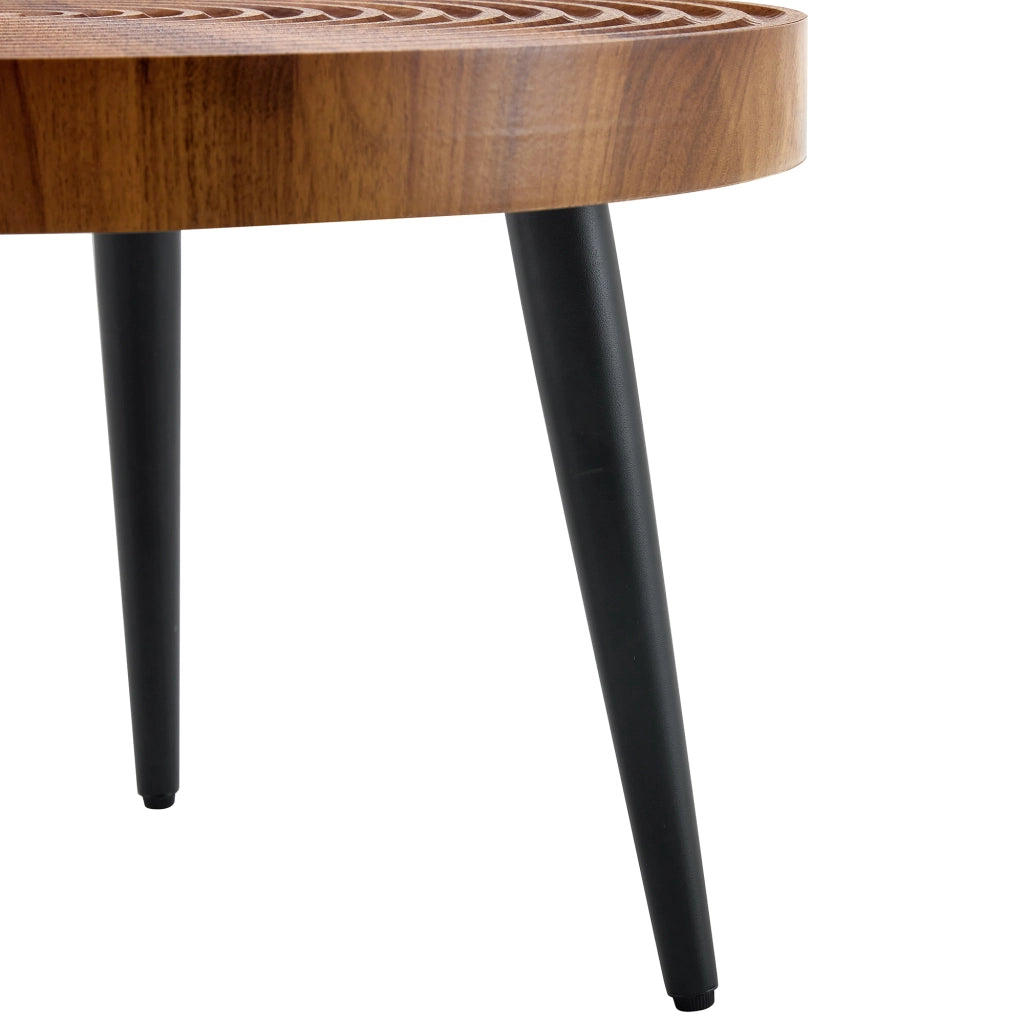 Tavolino da caffè rotondo con piano in MDF da 5 cm; gambe in metallo nero regolabili; noce; Ø 60 cm