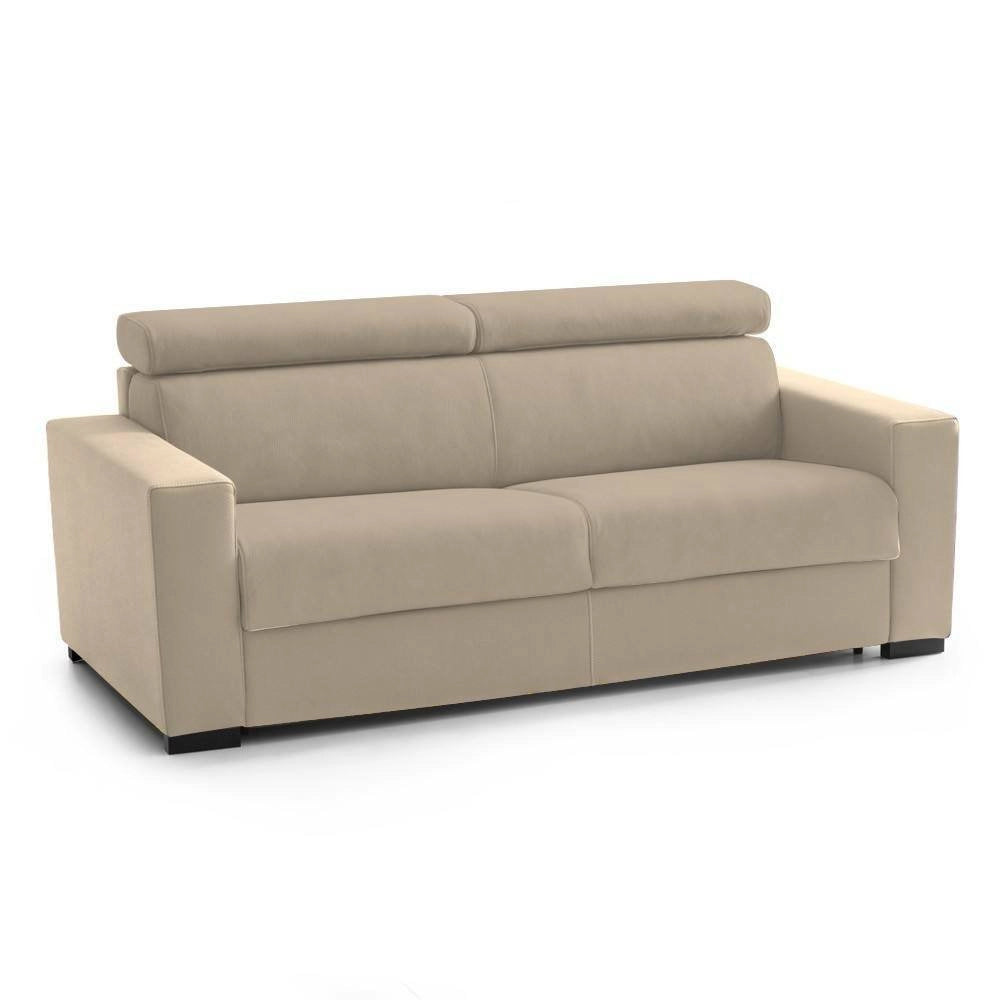Divano fisso Matrice, Divano a 3 posti, Made in Italy, SofÒ  Soggiorno, in tessuto imbottito, con poggiatesta regolabili e Braccioli standard, cm 220x95h85, Beige