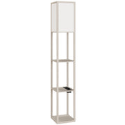 Lampada da Terra 26x26x160 cm Struttura con Ripiani Luce Regolabile Interruttore a Pedale e Porte USB in MDF Bianco e
