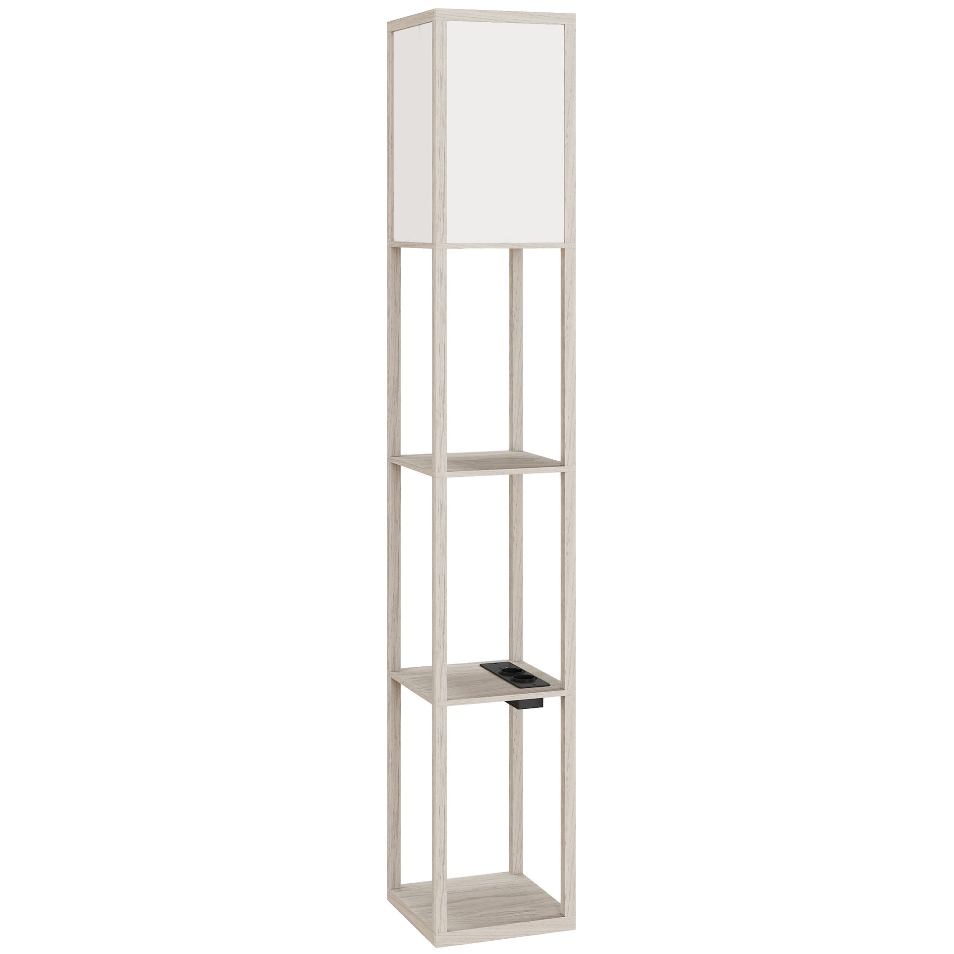 Lampada da Terra 26x26x160 cm Struttura con Ripiani Luce Regolabile Interruttore a Pedale e Porte USB in MDF Bianco e