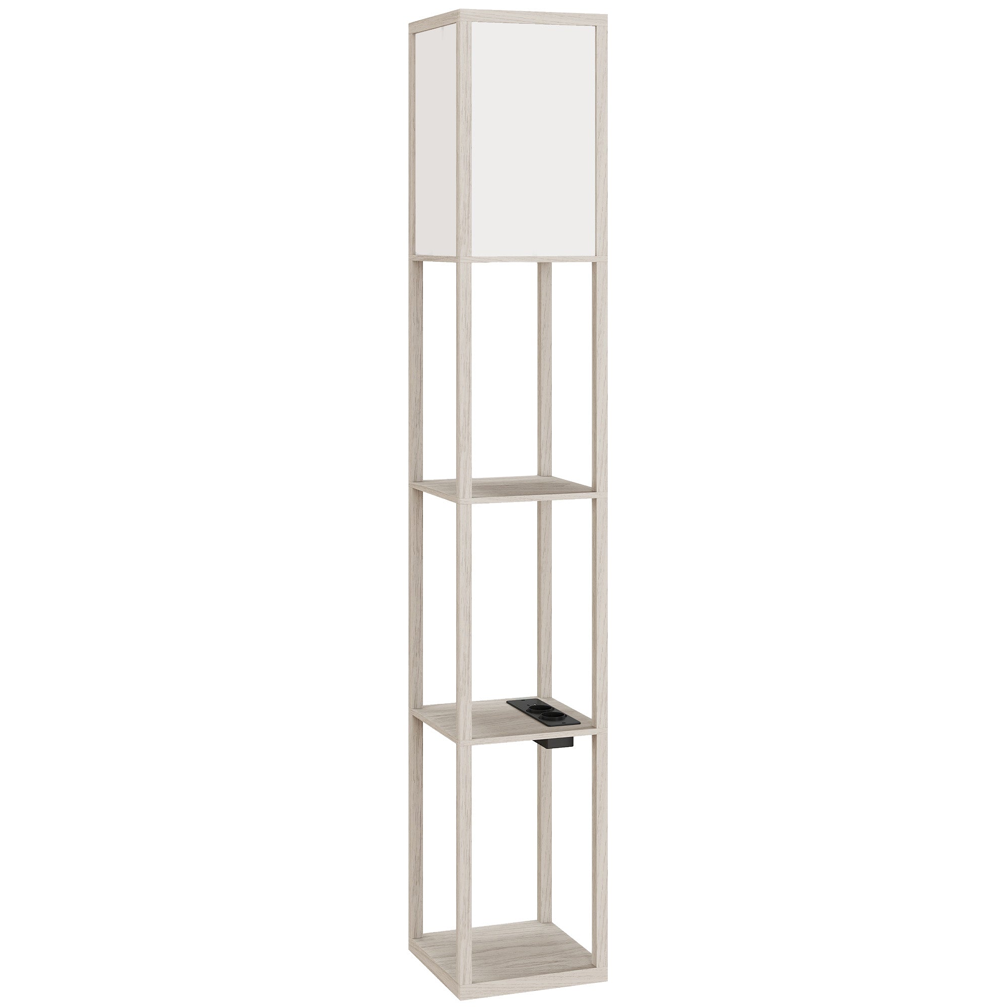 Lampada da Terra 26x26x160 cm Struttura con Ripiani Luce Regolabile Interruttore a Pedale e Porte USB in MDF Bianco e