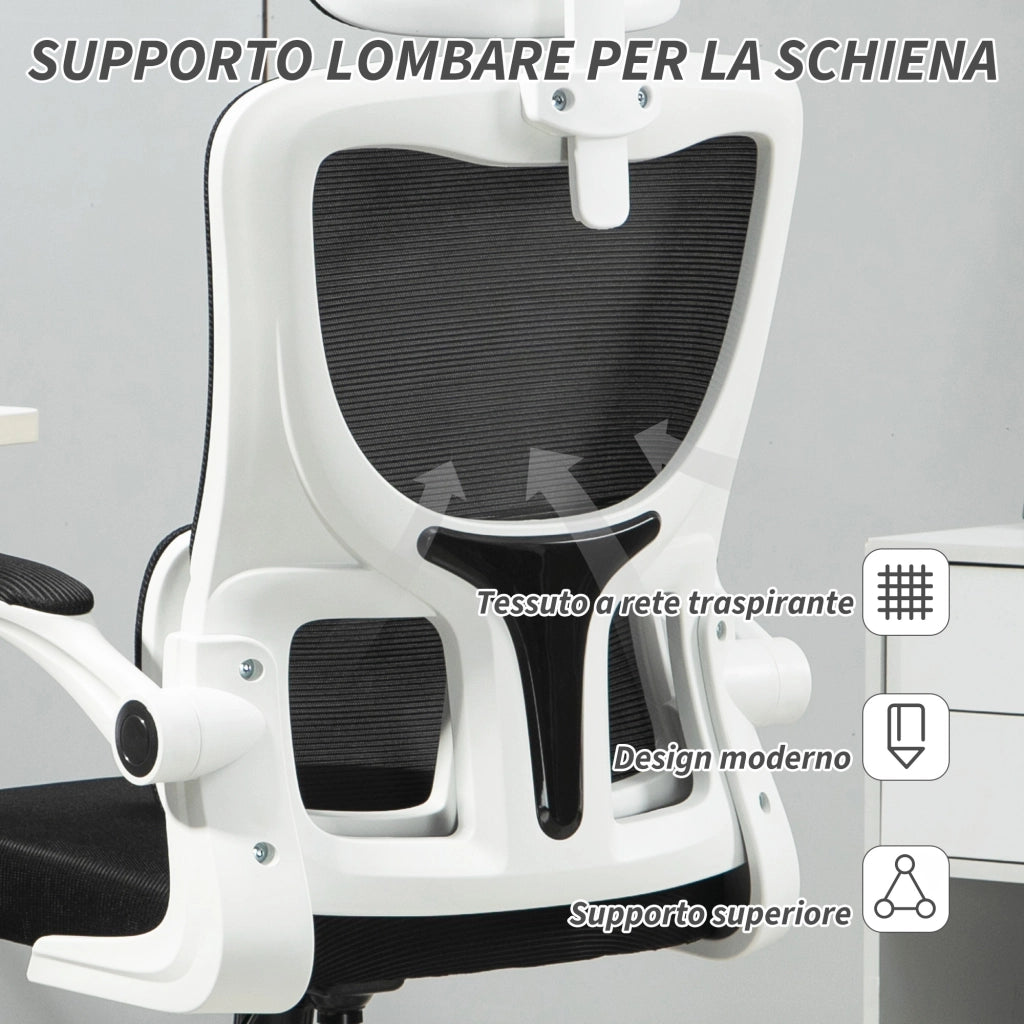 Sedia da Ufficio Regolabile Reclinabile con Schienale Rete ¨C Minimal ¨C Nero 60x59x114-122 cm