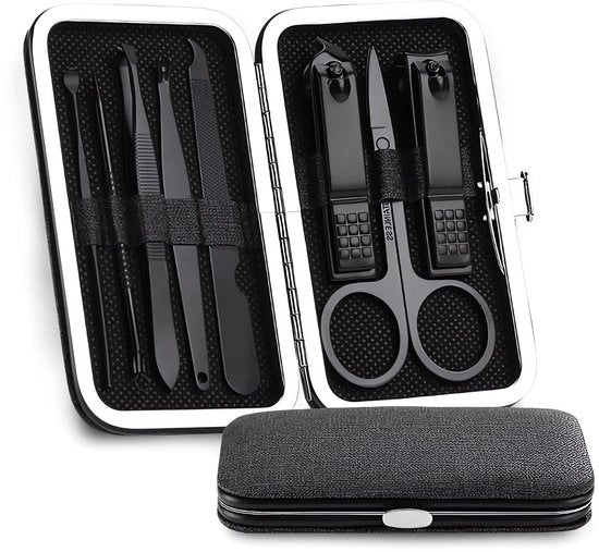 Set di manicure per uomo e donna - cura unghie - nero - contenitore in tessuto
