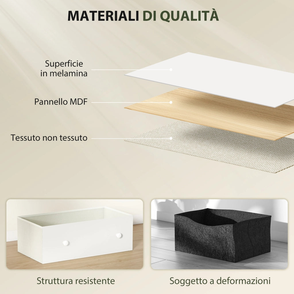 Cassettiera con 6 Cassetti in Tessuto 114x30x70 cm con Maniglie Doppie Struttura in MDF Bianco e Grigio