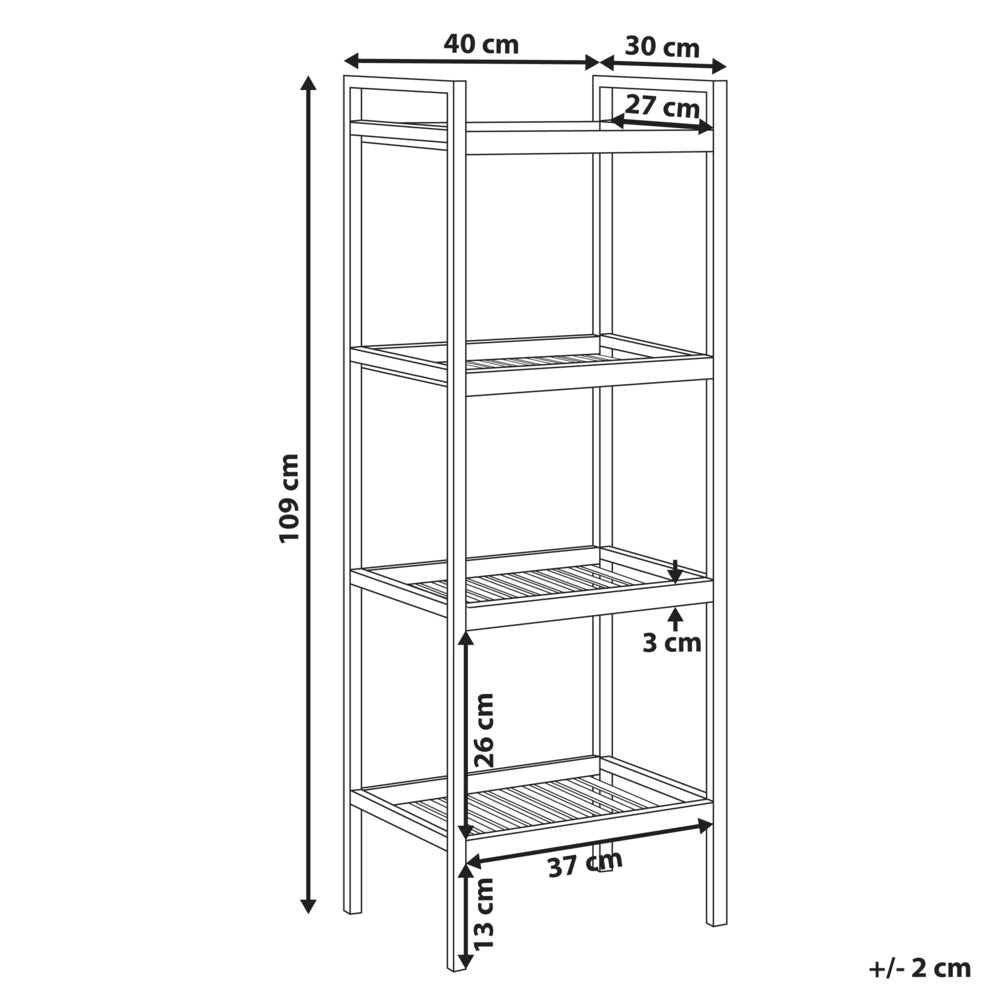 Scaffale da bagno a 4 ripiani con struttura in acciaio nero Accessori da bagno Bambù marrone chiaro