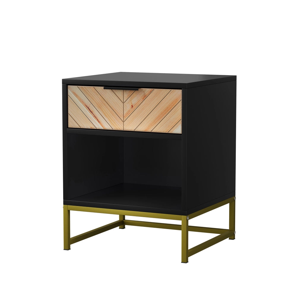 Comodino moderno in MDF con cassetto e ripiano aperto, 43x40x55 cm, colore nero