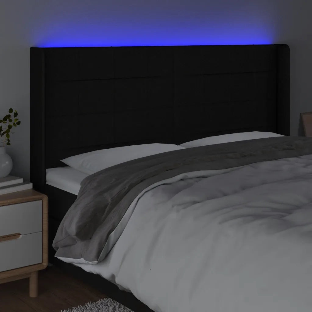 Testiera a LED Nera 203x16x118/128 cm in Tessuto 3124072