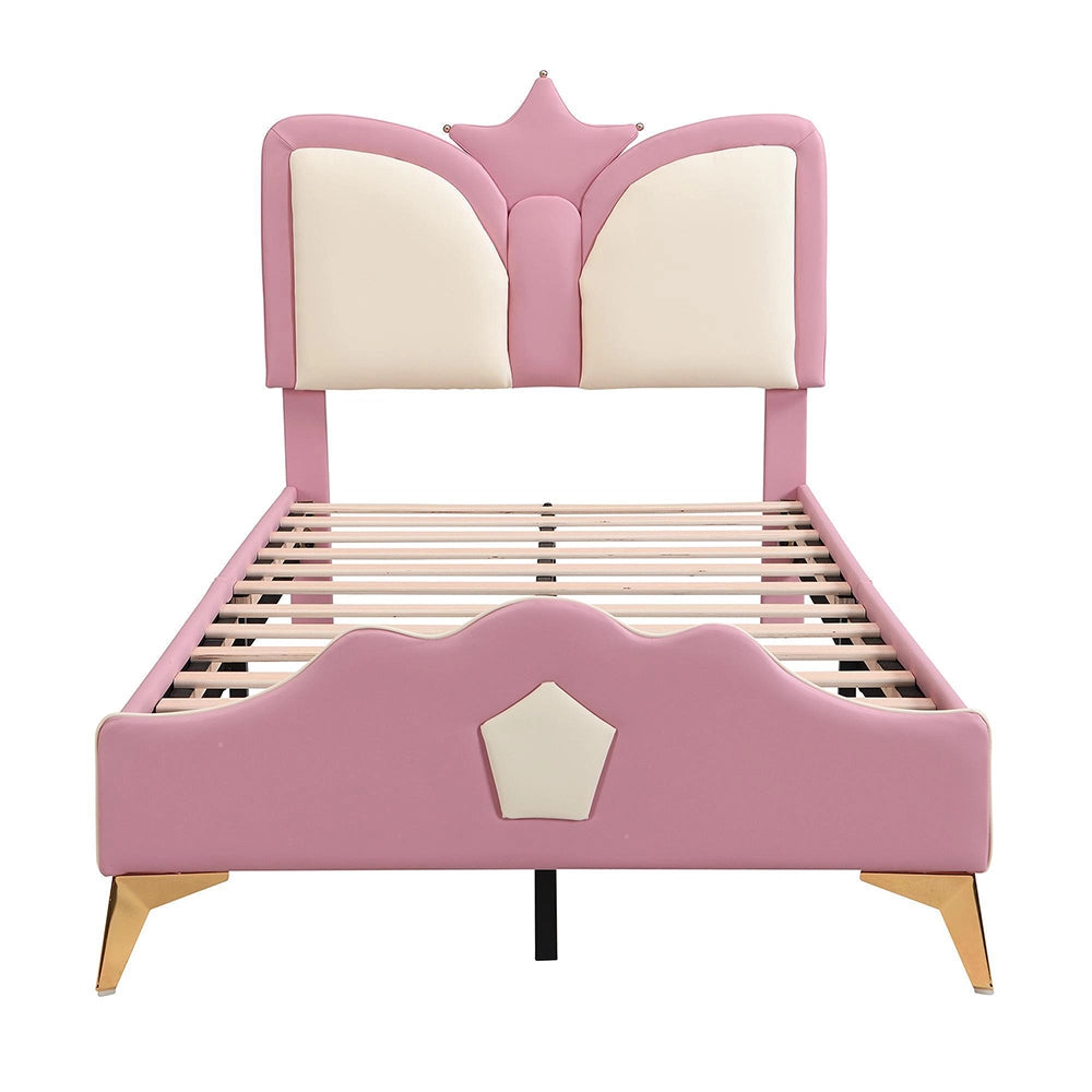 Letto imbottito-Xylo-90x200cm testiera corona antishock rosa+bianco