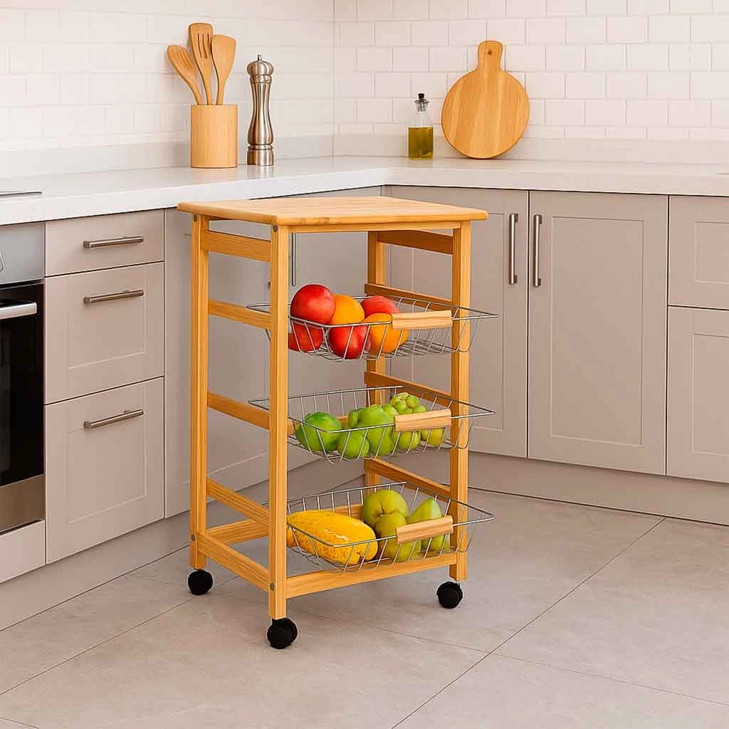 Carrello cucina in legno, 47x37x79h cm, Marrone chiaro