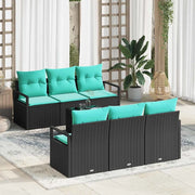 Set di divani con cuscino 7 pcs Nero e Turchese polyrattan