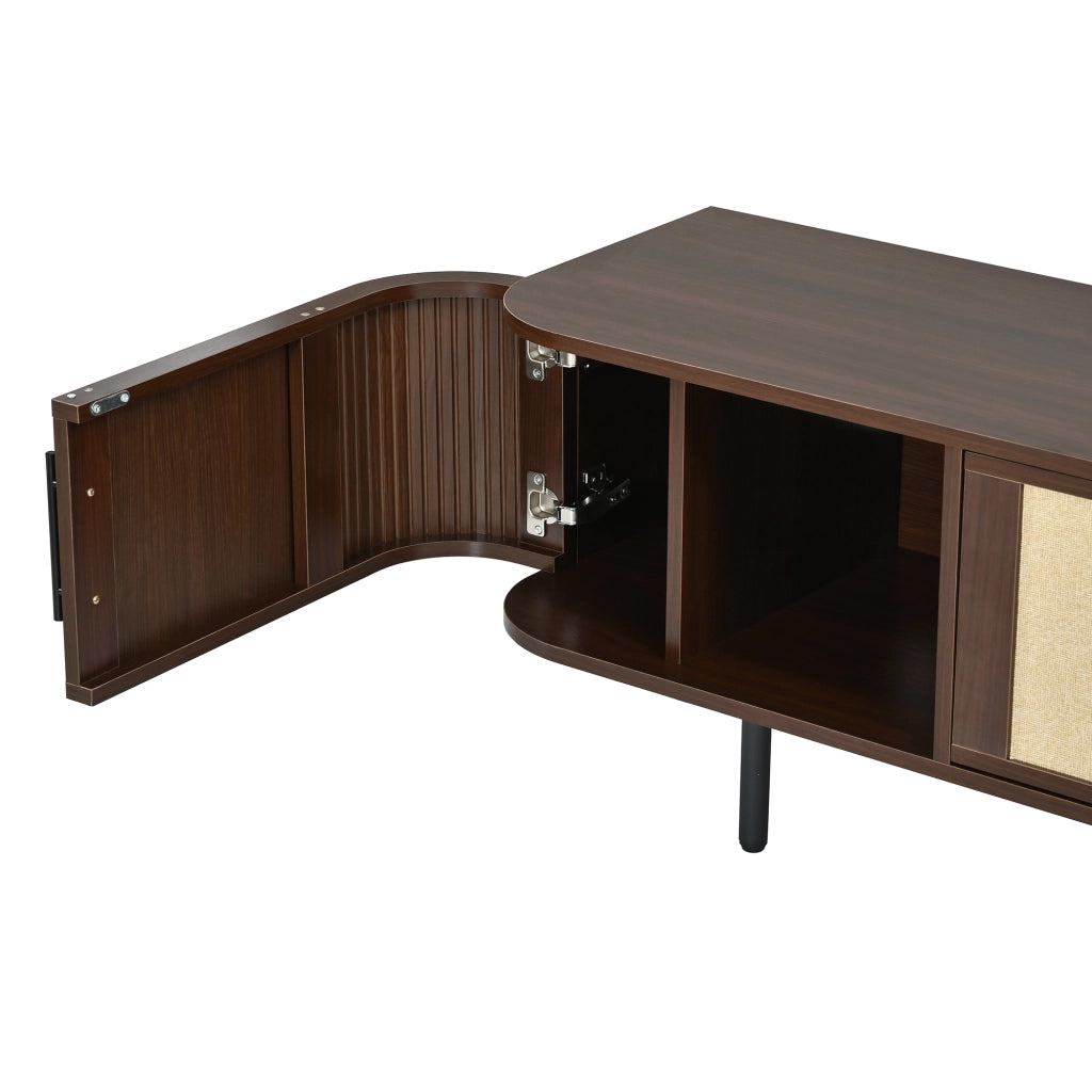 Mobile TV 180x40x45 cm con 4 ante e frontali intrecciati in MDF noce