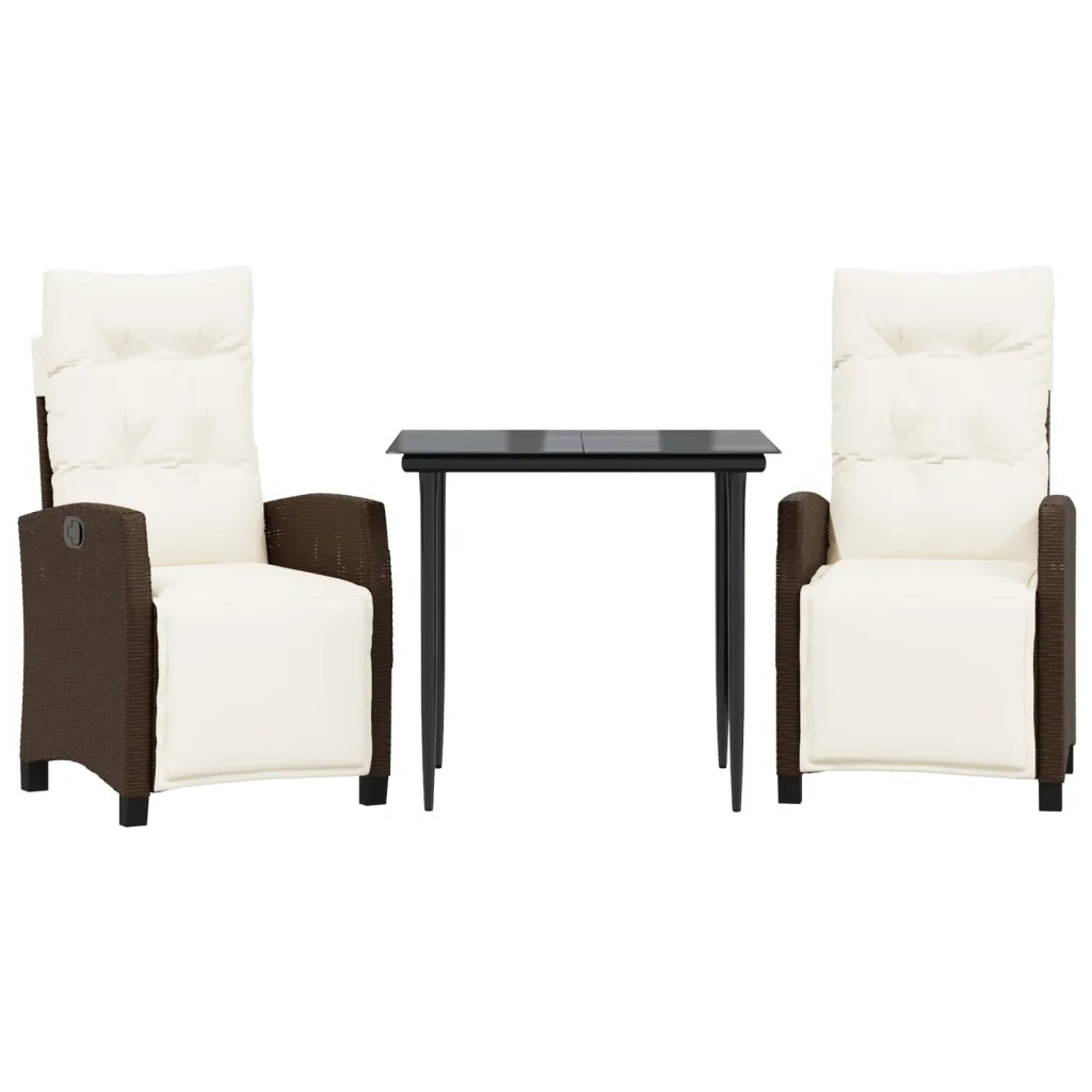 Set da Pranzo da Giardino 3pz | Set Salotto da Giardino con Cuscini in Polyrattan Marrone