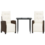 Set da Pranzo da Giardino 3pz | Set Salotto da Giardino con Cuscini in Polyrattan Marrone