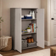 Armadio multiuso Angie, Mobile ausiliario con ripiani, Armadio lineare, Guardaroba Portascarpe, portaoggetti, Bianco e Cemento, cm 79x34h118