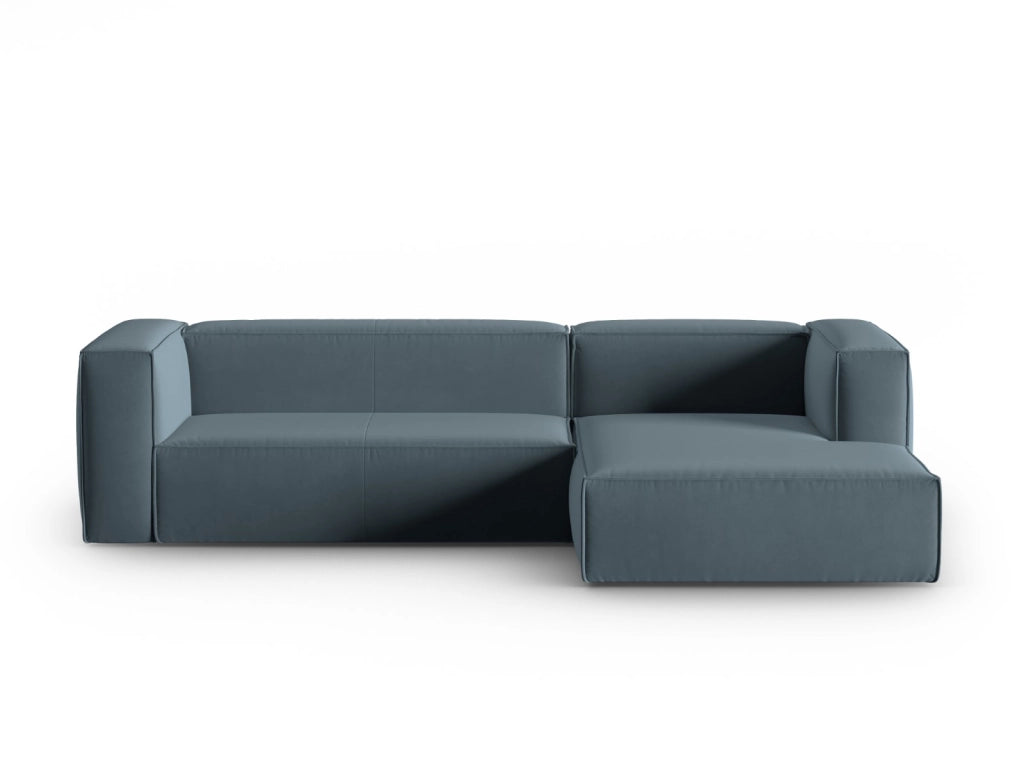 Cosmopolitan Design - Divano angolare destro "Mackay" 4 posti in velluto blu pastello 