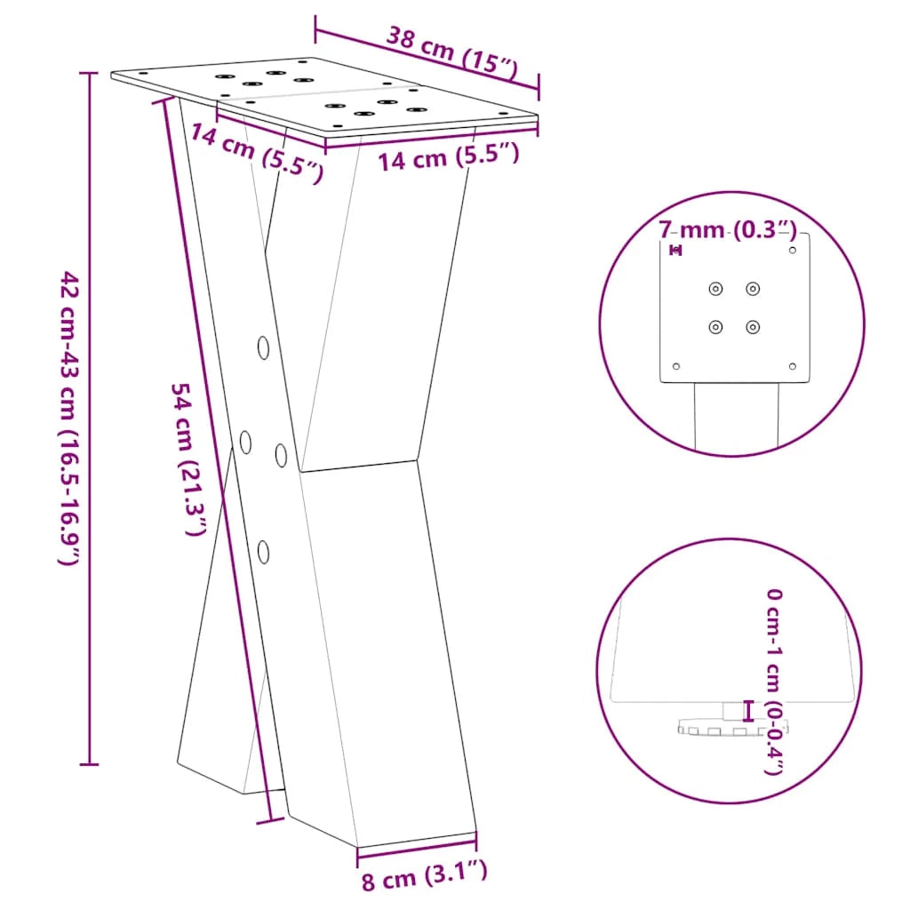 Set di 2 gambe per tavolino da caffè moderne e stabili a forma di X 38 x 42-43 cm acciaio nero 02_0057224