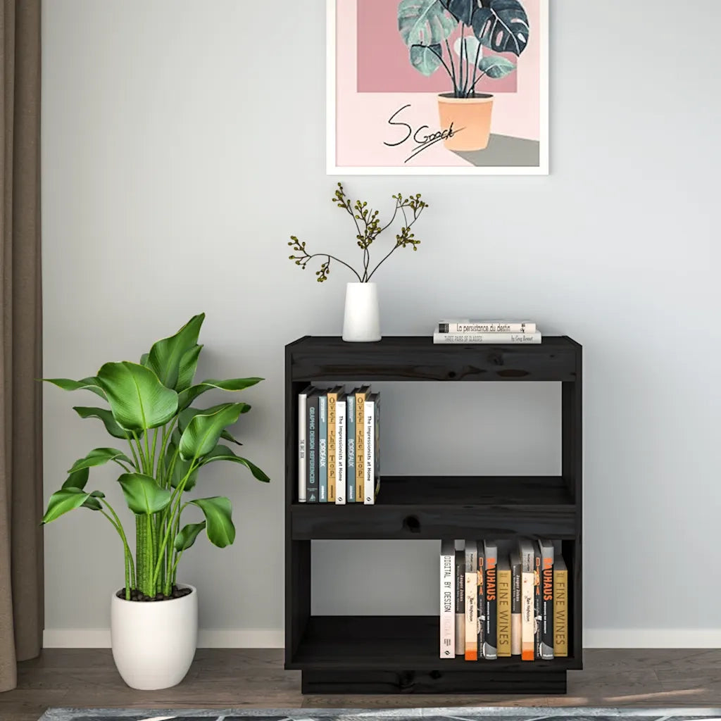 Libreria Nera 60x35x71 cm in Legno Massello di Pino 810863