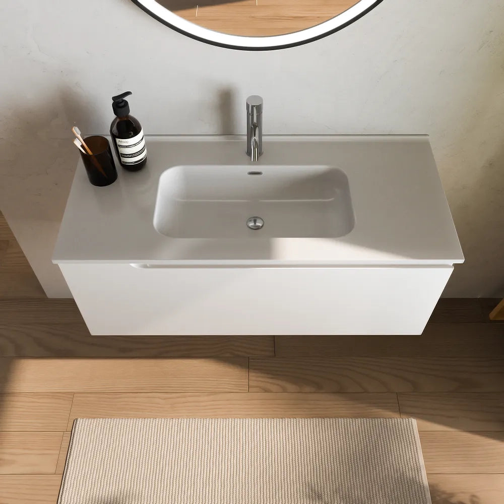Mobile bagno sospeso 60 cm un cassetto bianco opaco con lavabo | Ardenne